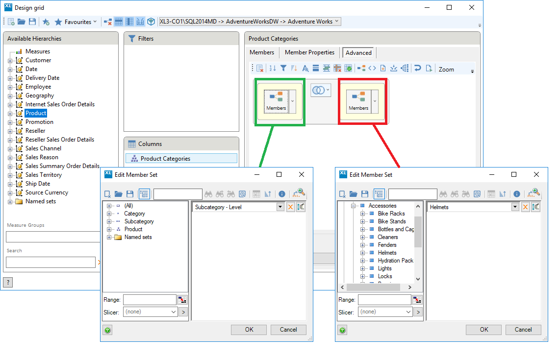 XLCubed Query Generator showing the query
