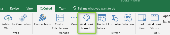 Workbook format in XLCubed ribbon