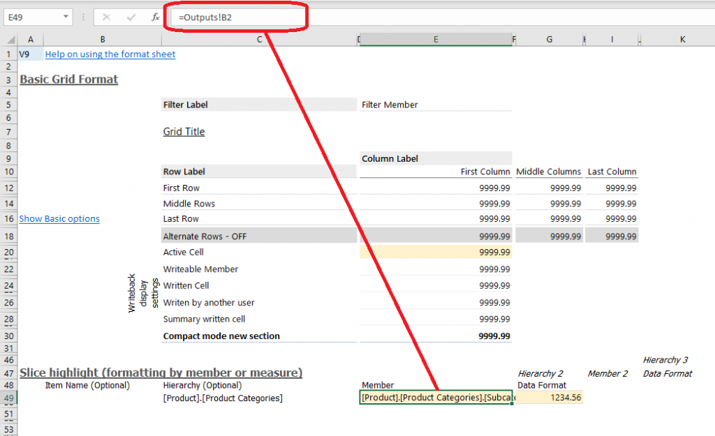 Format sheet settings