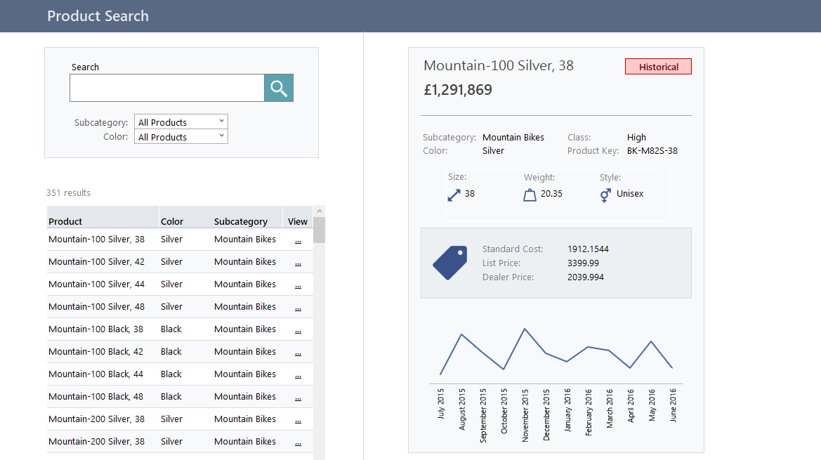 Excel page with dynamic search