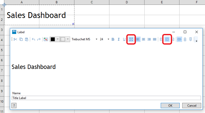 Dashboard label editor