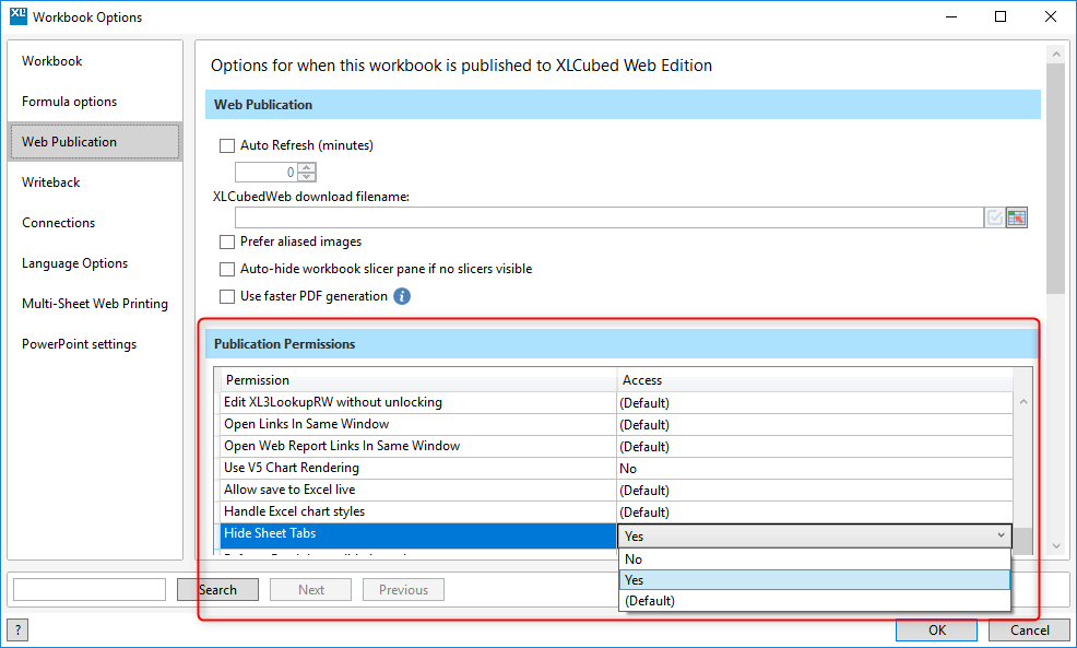 Setting to 'hide sheet tabs' in Workbook Options
