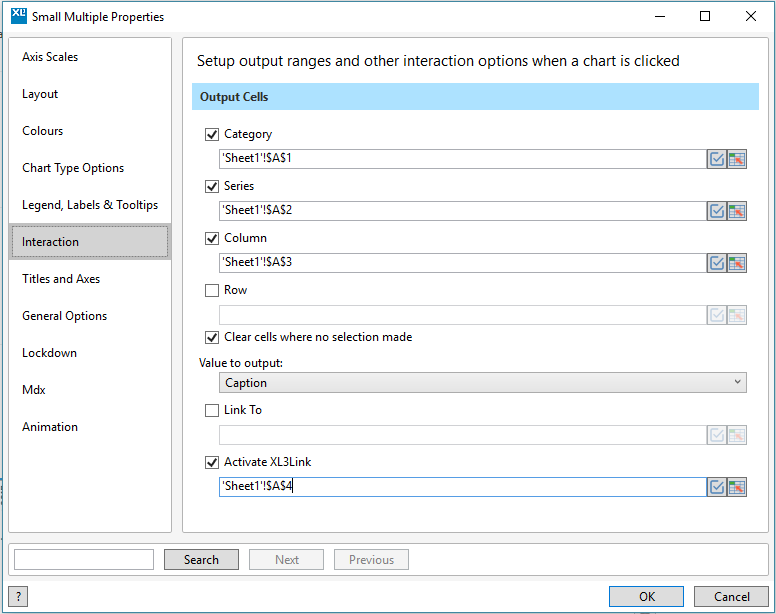 Interaction options in the small multiple properties form