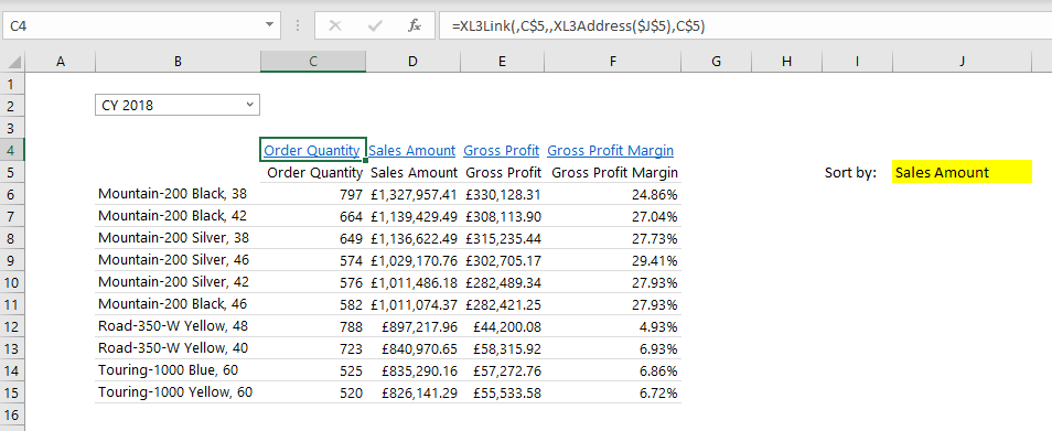 The grid now has hidden headers replaced with custom XL3Links