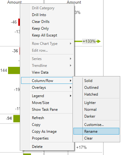 Right-click menu for renaming column titles