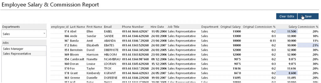 SQL report with edits